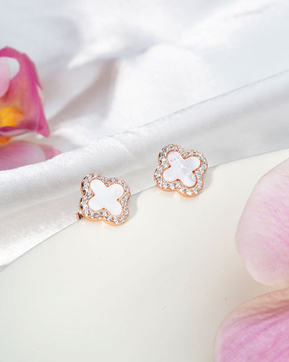 Siora MOP Clover Bloom Jewellery Set | 925 Sterling Silver Rose Gold | Necklace + Earrings