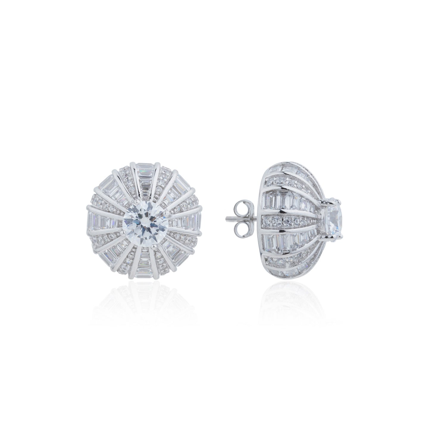 Siora Silver Starburst Pinwheel CZ Stud Earrings | 925 Sterling Silver Rhodium Plated