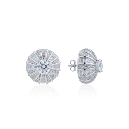 Siora Silver Starburst Pinwheel CZ Stud Earrings | 925 Sterling Silver Rhodium Plated