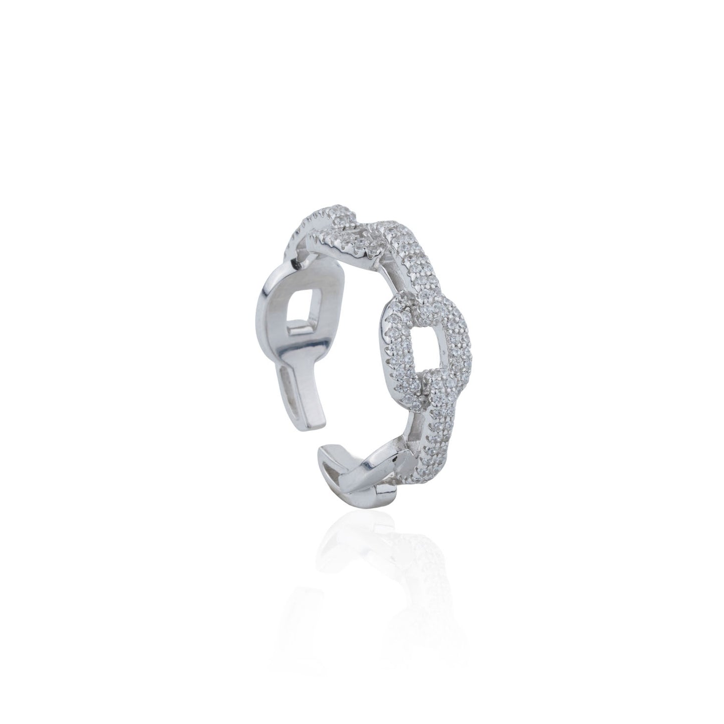 Siora Silver Fully Pave Cuban Link Band Ring | 925 Sterling Silver Rhodium Plated