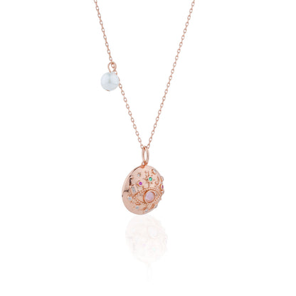 Siora Tortoise Pearl Charm Pendant Necklace | 925 Sterling Silver Rose Gold