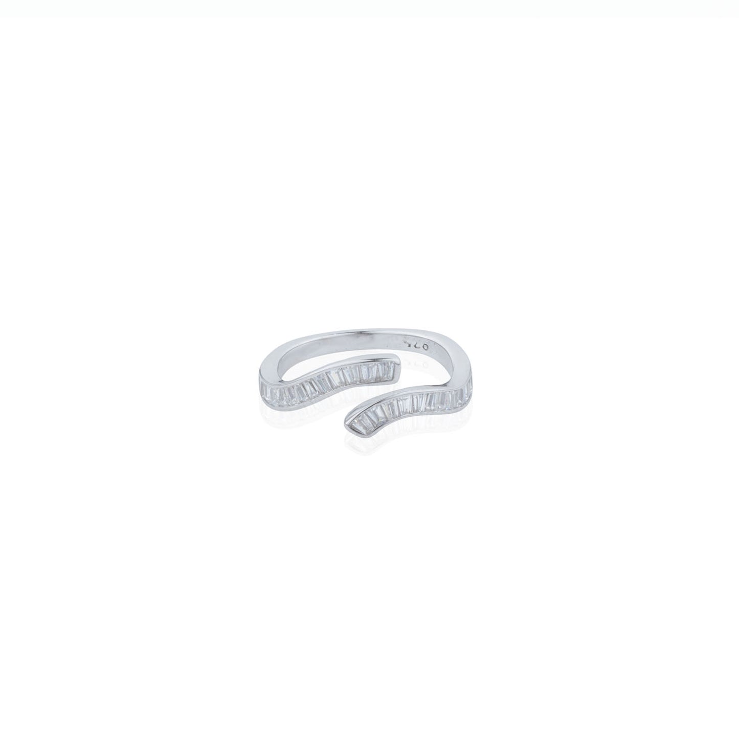 Siora Silver Baguette Bypass Open Ring | 925 Sterling Silver Rhodium Plated