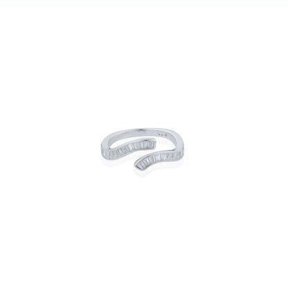 Siora Silver Baguette Bypass Open Ring | 925 Sterling Silver Rhodium Plated