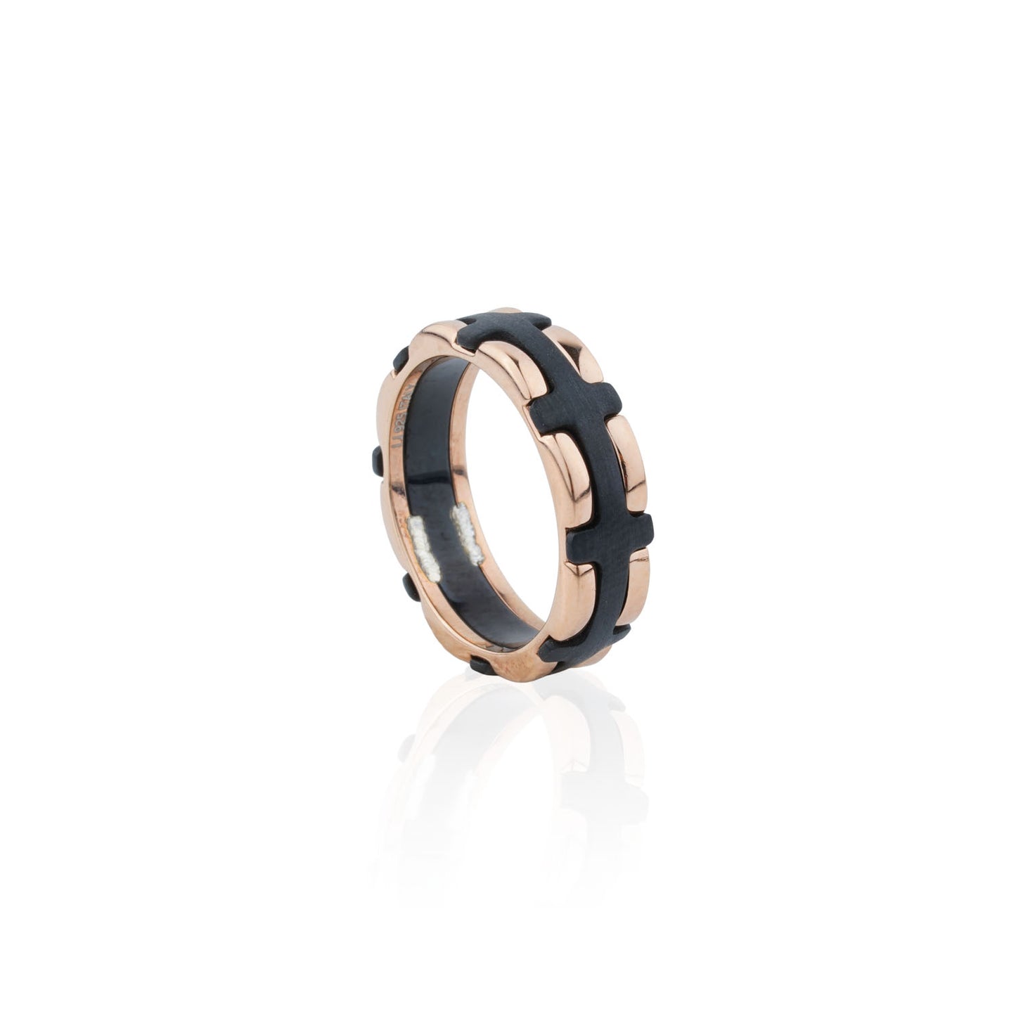 Siora Window Grid Contrast Band Ring | 925 Sterling Silver Black & Rose Gold