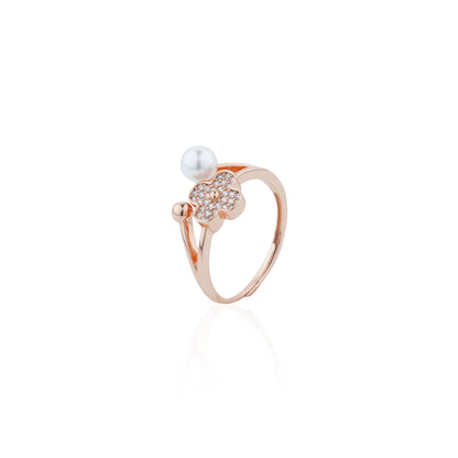 Siora Clover & Pearl Toi et Moi Ring | 925 Sterling Silver Rose Gold