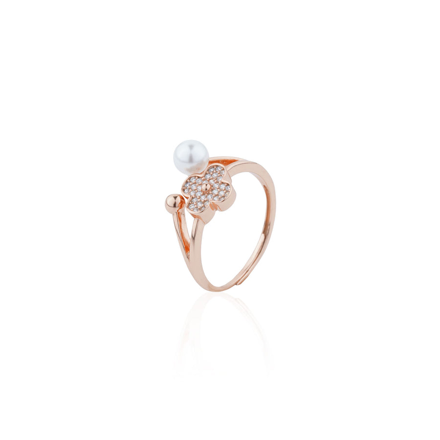 Siora Clover & Pearl Toi et Moi Ring | 925 Sterling Silver Rose Gold