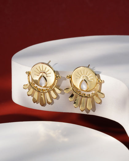 Siora Gold Sun Disc Fan Drop Earrings | 925 Sterling Silver 18K Gold Plated