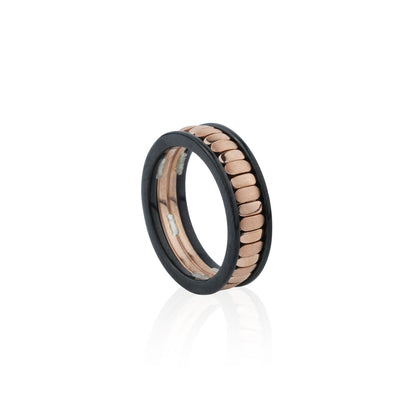 Siora Gold Tile Contrast Band Ring | 925 Sterling Silver Black & Rose Gold