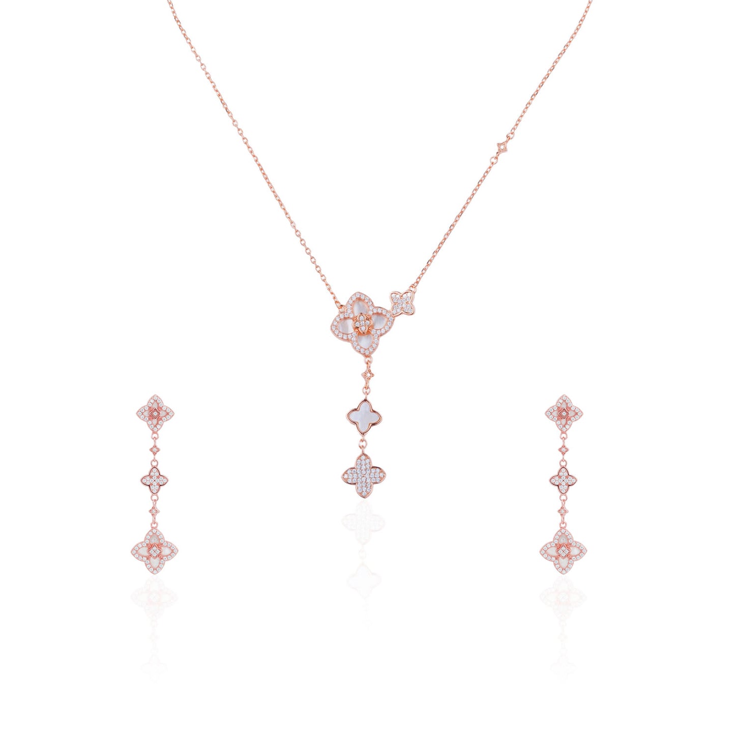 Siora Clover Lariat Necklace | 925 Sterling Silver Rose Gold MOP