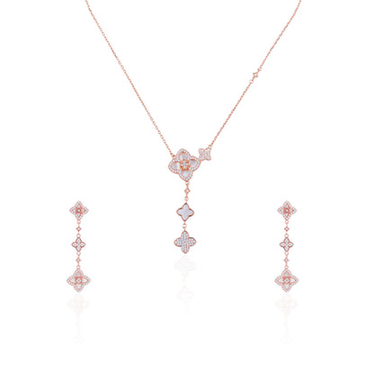 Siora Clover Lariat Necklace | 925 Sterling Silver Rose Gold MOP