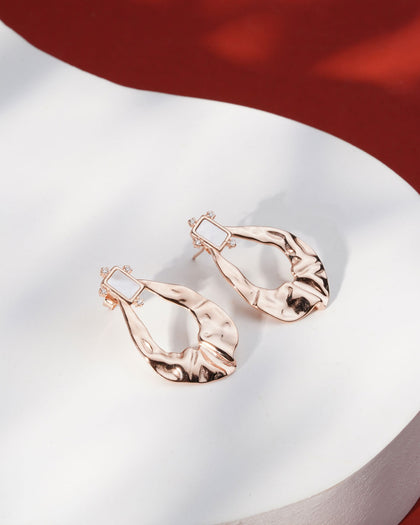 Siora Hammered Teardrop Drop Earrings | 925 Sterling Silver Rose Gold