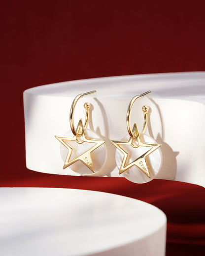Siora Gold Star & Pearl Hook Earrings | 925 Sterling Silver 18K Gold Plated