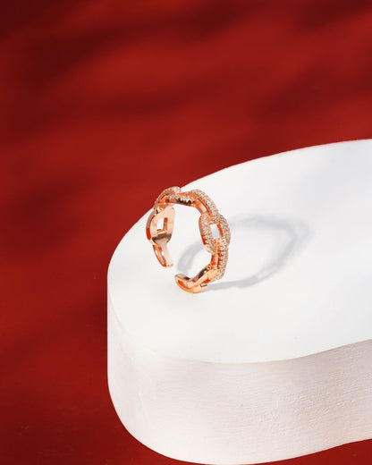Siora Half Pave Cuban Link Open Ring | 925 Sterling Silver Rose Gold