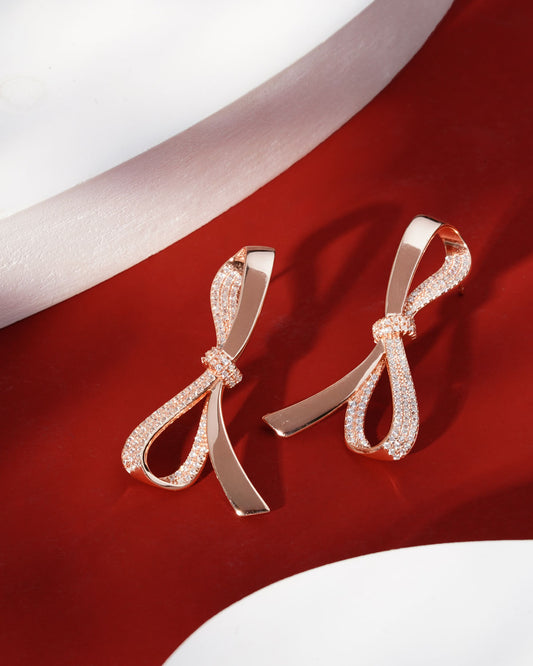 Siora Statement Bow Drop Earrings | 925 Sterling Silver Rose Gold