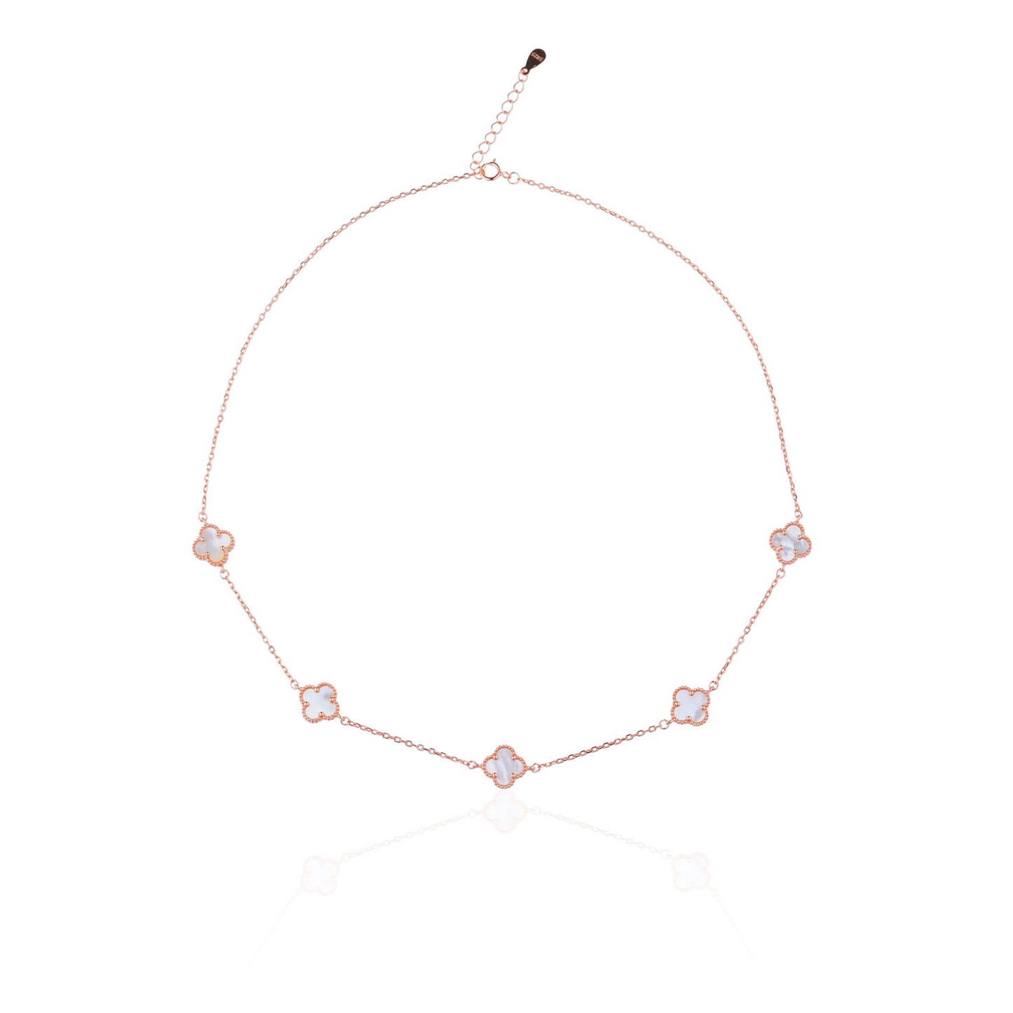 Siora Clover Station Necklace | 925 Sterling Silver Rose Gold MOP