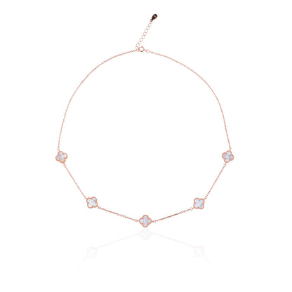Siora Clover Station Necklace | 925 Sterling Silver Rose Gold MOP