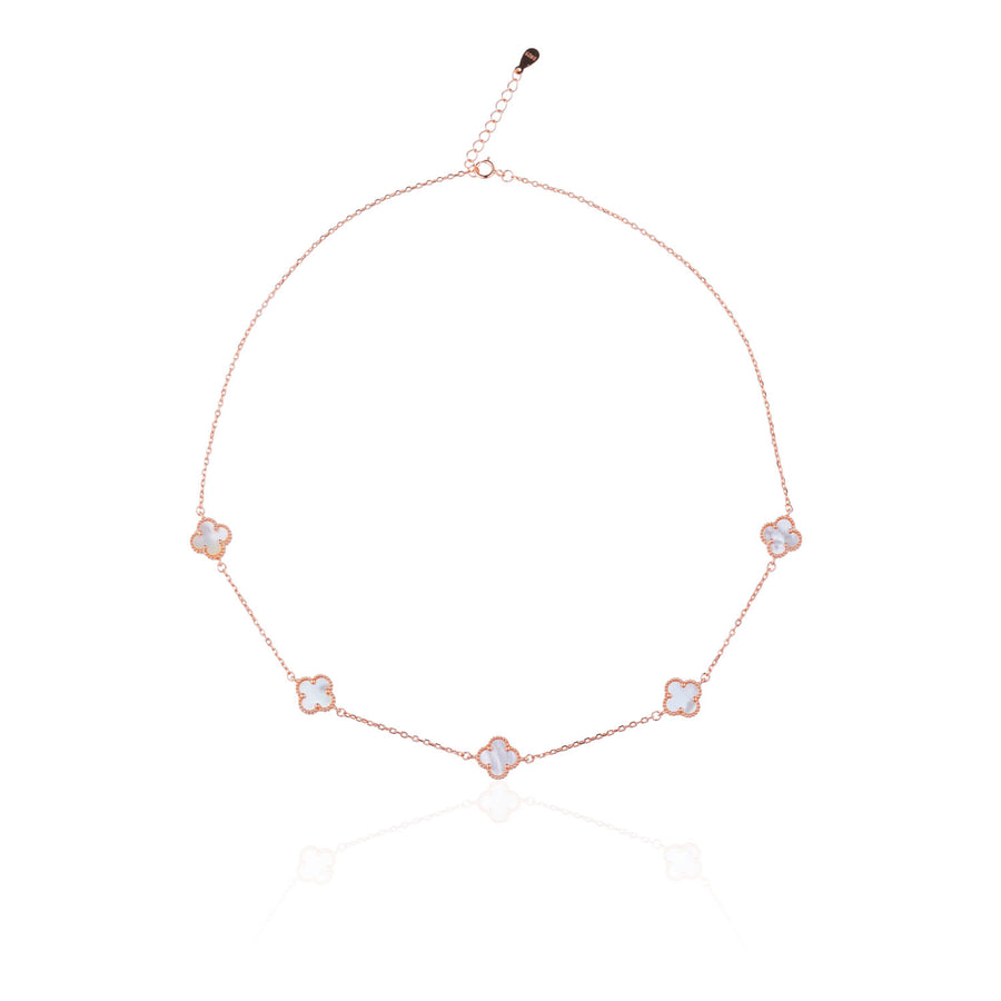 Siora Clover Station Necklace | 925 Sterling Silver Rose Gold MOP