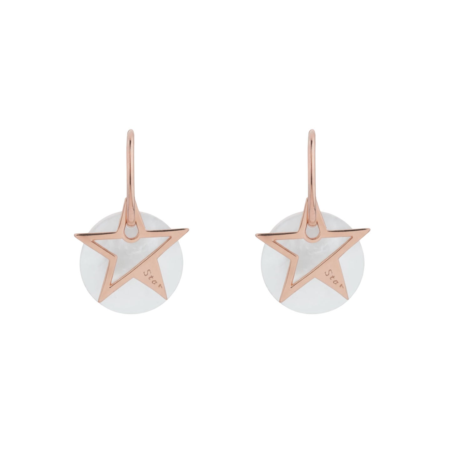 Siora Star & Pearl MOP Hoop Drop Earrings | 925 Sterling Silver Rose Gold