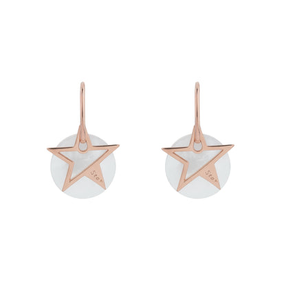Siora Star & Pearl MOP Hoop Drop Earrings | 925 Sterling Silver Rose Gold