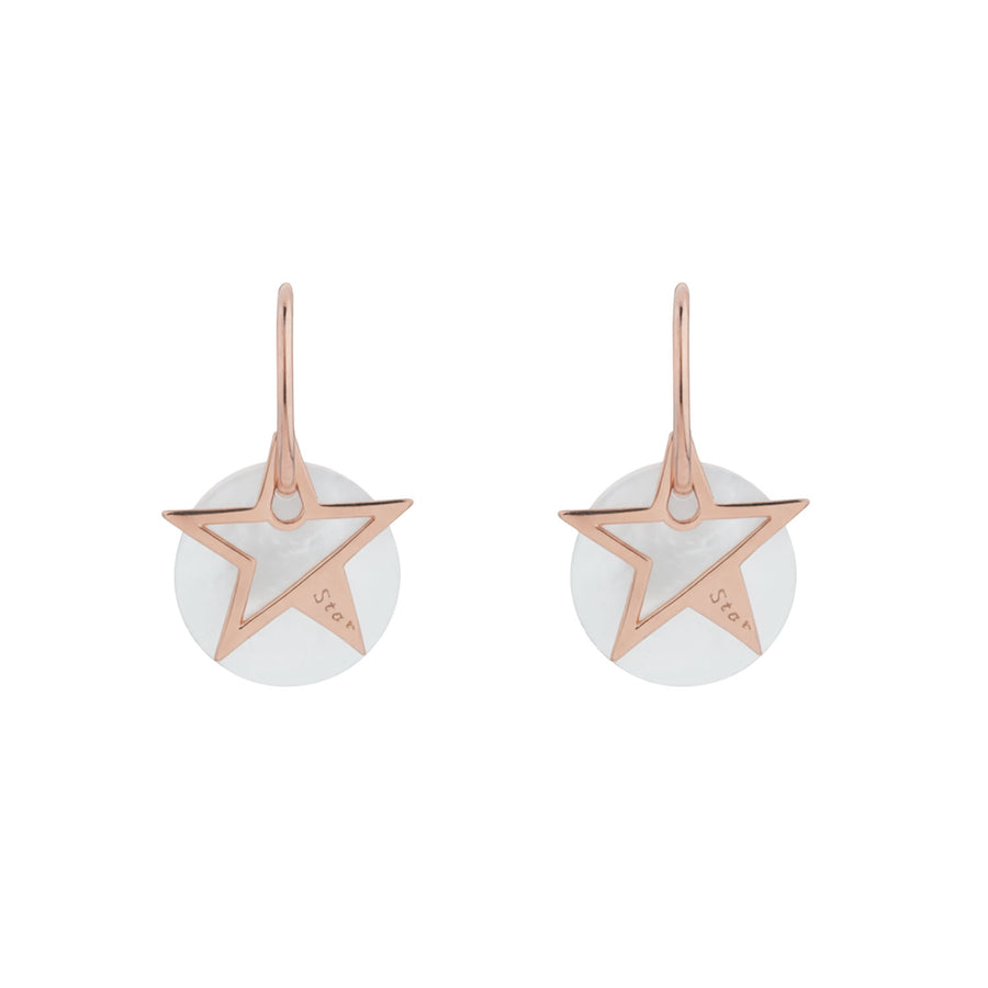 Siora Star & Pearl MOP Hoop Drop Earrings | 925 Sterling Silver Rose Gold