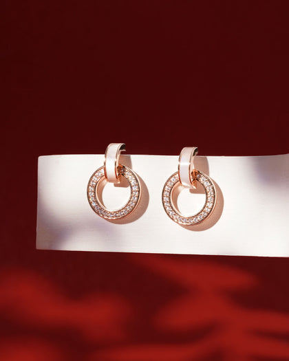 Siora MOP Halo Circle Drop Earrings | 925 Sterling Silver Rose Gold