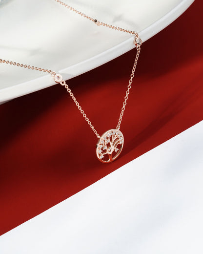 Siora Tree of Life CZ Pendant Necklace | 925 Sterling Silver Rose Gold