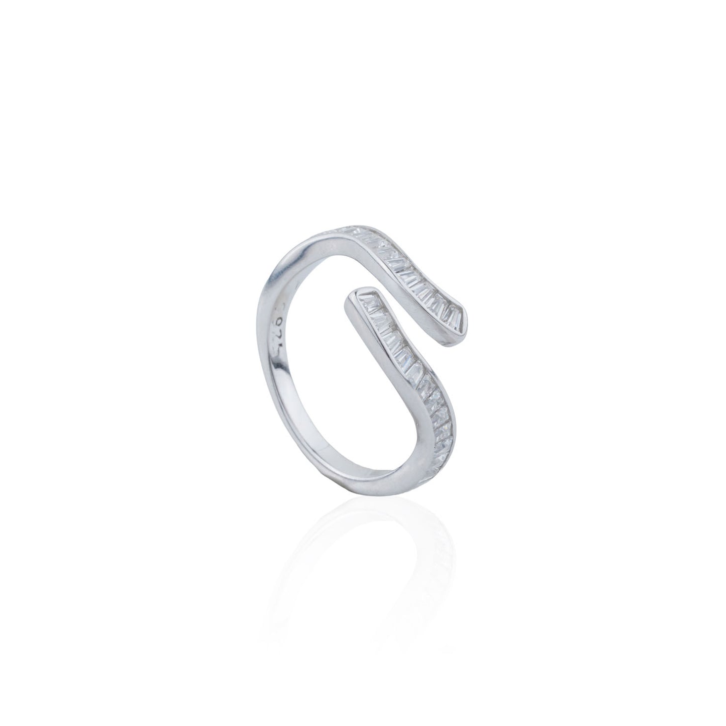 Siora Silver Baguette Bypass Open Ring | 925 Sterling Silver Rhodium Plated