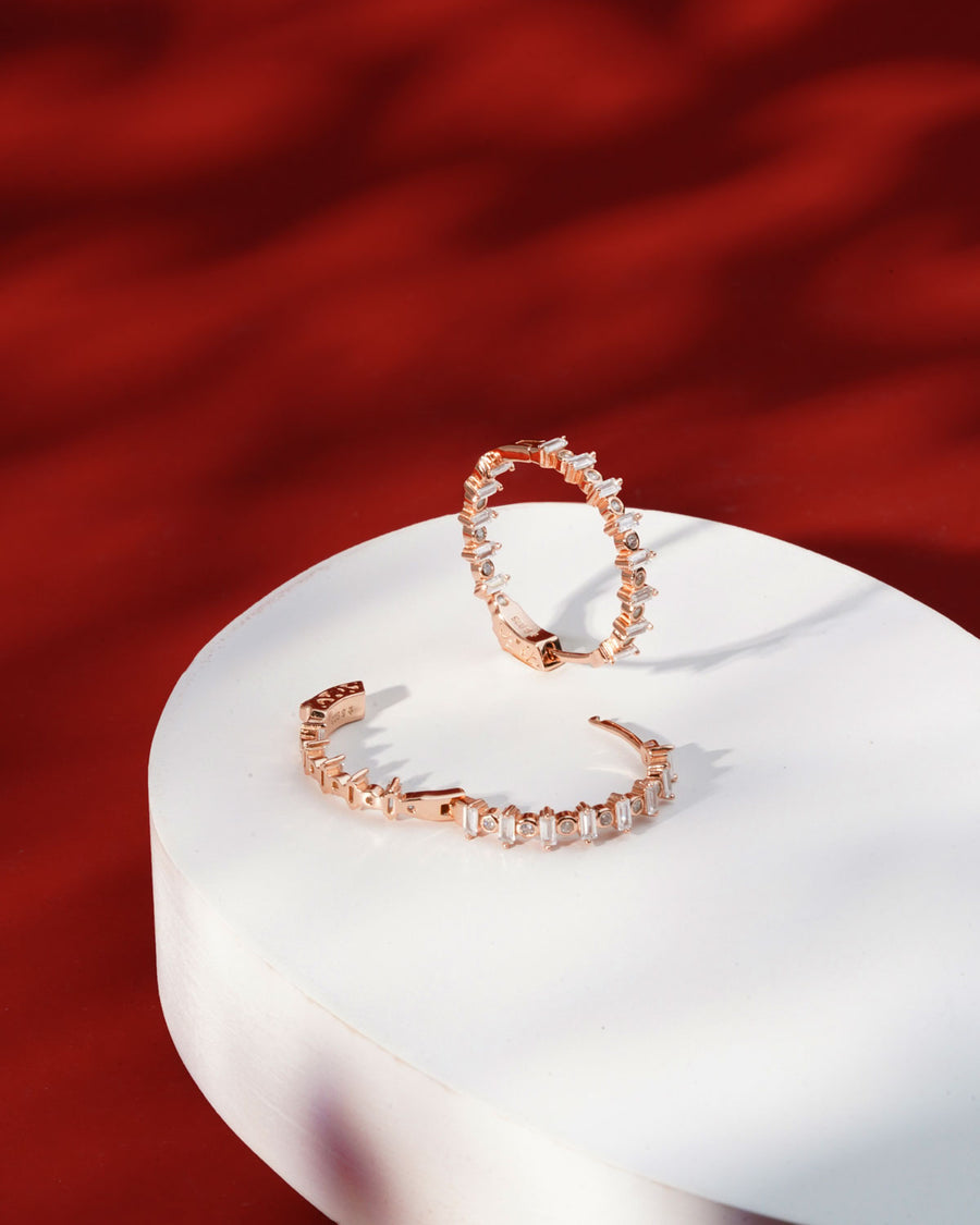 Siora Baguette Spark Hoop Earrings | 925 Sterling Silver Rose Gold