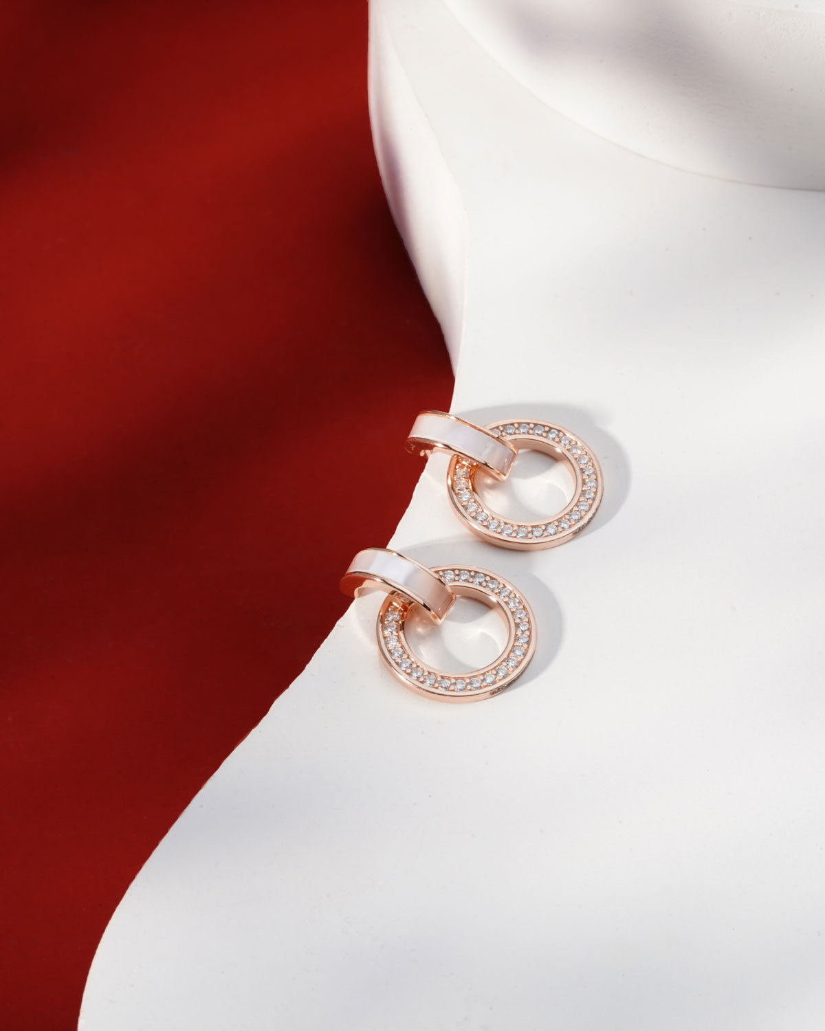 Siora MOP Halo Circle Drop Earrings | 925 Sterling Silver Rose Gold