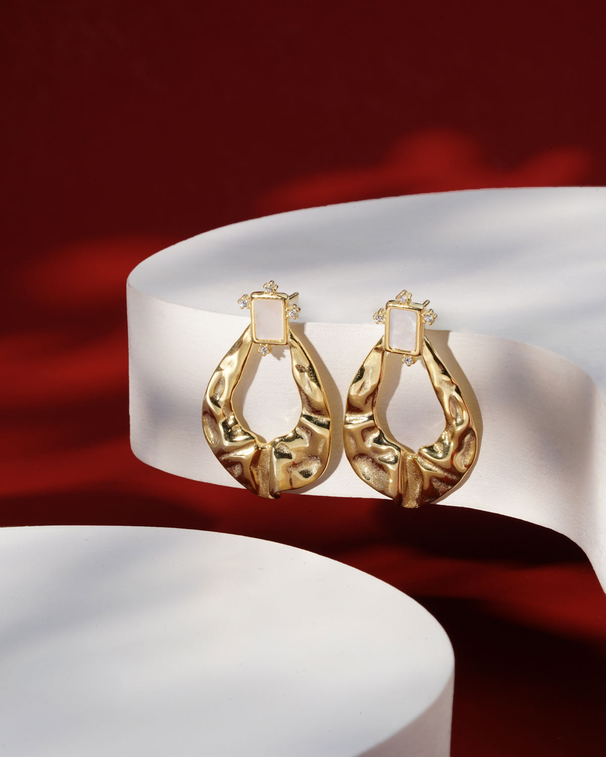Siora Gold Hammered Teardrop Drop Earrings | 925 Sterling Silver 18K Gold Plated