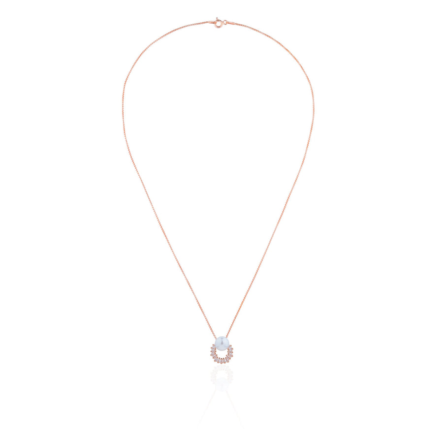 Siora Pearl Arc Jewellery Set | 925 Sterling Silver Rose Gold | Necklace + Earrings