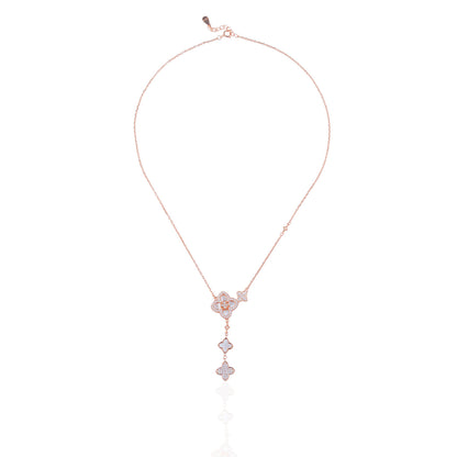 Siora Clover Lariat Necklace | 925 Sterling Silver Rose Gold MOP