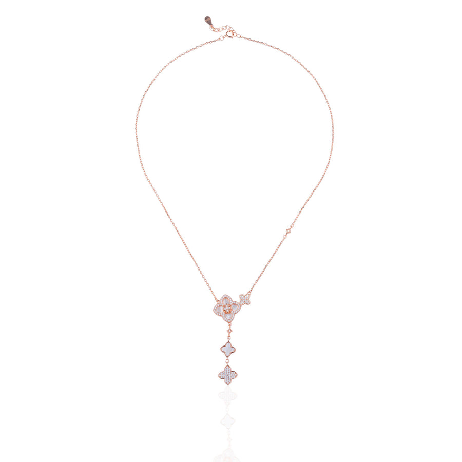 Siora Clover Lariat Necklace | 925 Sterling Silver Rose Gold MOP