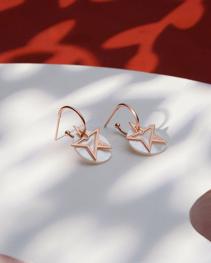 Siora Star & Pearl MOP Hoop Drop Earrings | 925 Sterling Silver Rose Gold