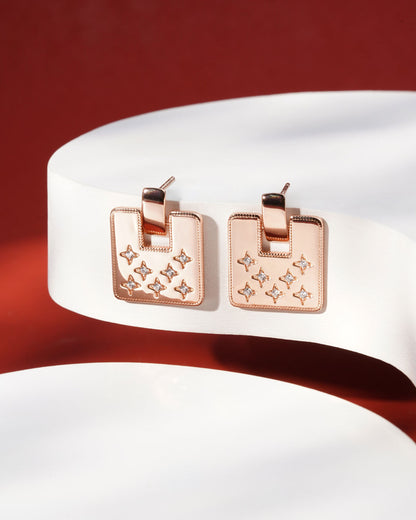 Siora North Star Square Tablet Earrings | 925 Sterling Silver Rose Gold