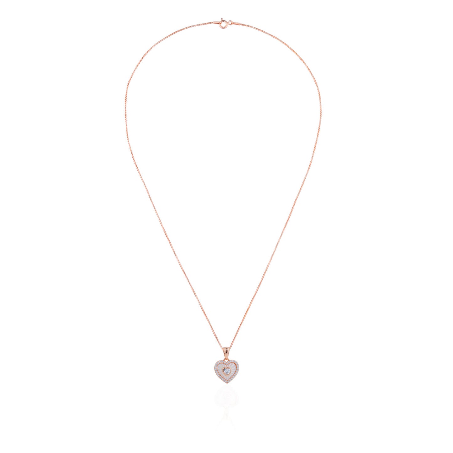 Siora Nested Heart Jewellery Set | 925 Sterling Silver Rose Gold | Necklace + Earrings