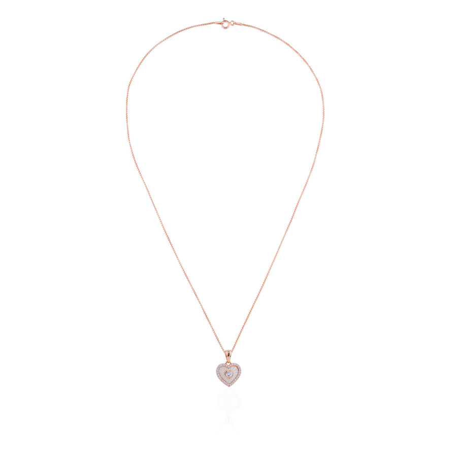 Siora Nested Heart Jewellery Set | 925 Sterling Silver Rose Gold | Necklace + Earrings