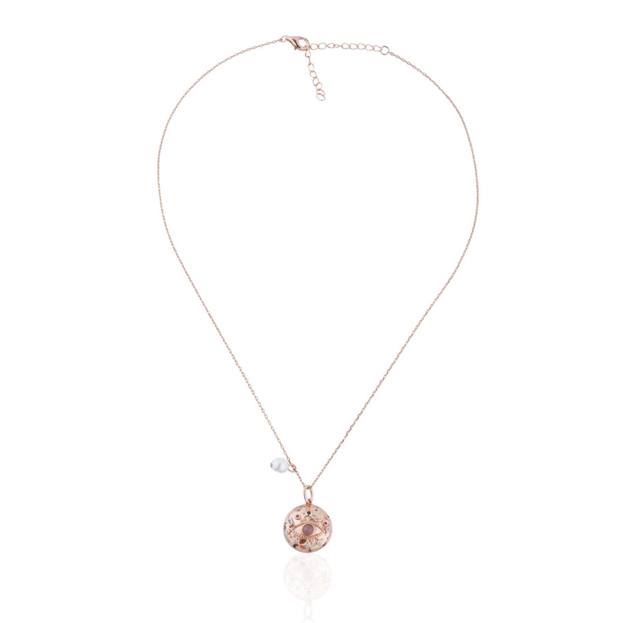 Siora Tortoise Pearl Charm Pendant Necklace | 925 Sterling Silver Rose Gold