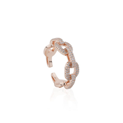 Siora Half Pave Cuban Link Open Ring | 925 Sterling Silver Rose Gold