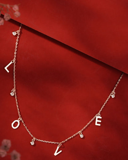 Siora LOVE Letter Charm Necklace | 925 Sterling Silver Rose Gold