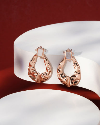 Siora Hammered Teardrop Drop Earrings | 925 Sterling Silver Rose Gold
