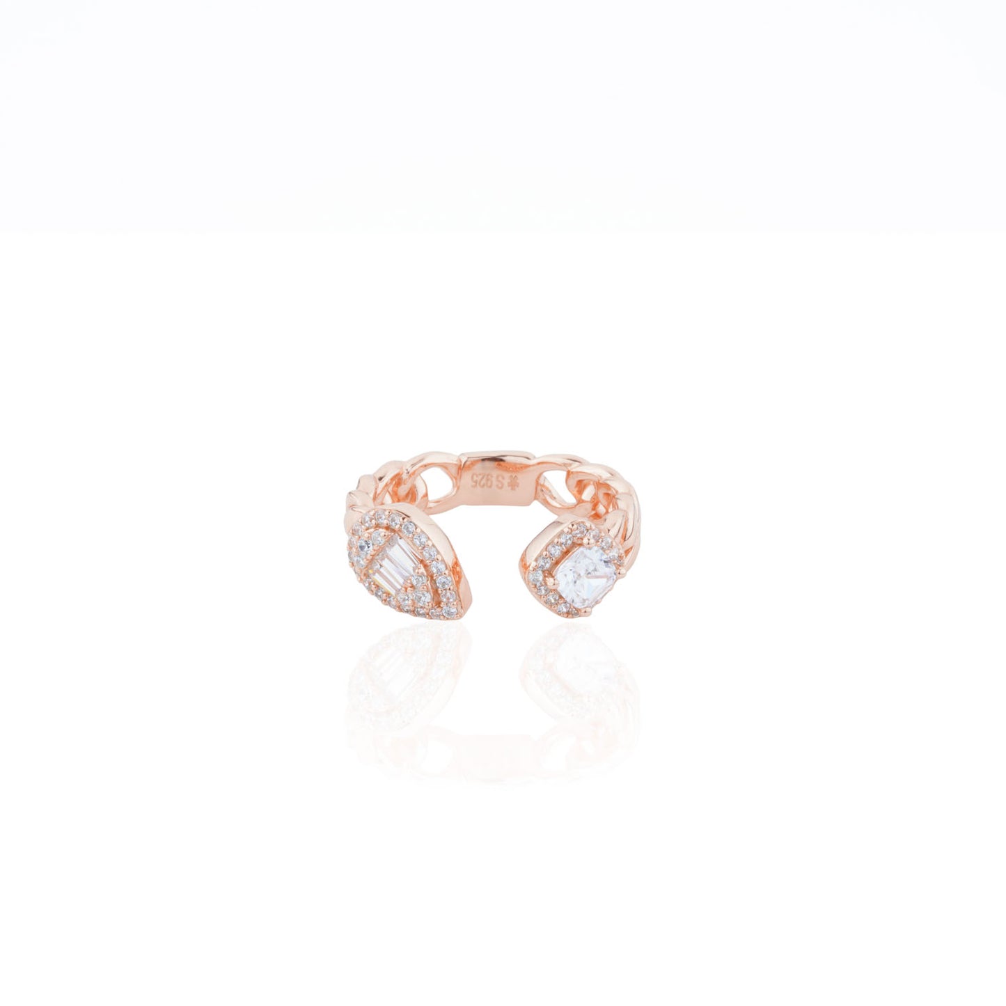 Siora Chain Link CZ Teardrop Open Ring | 925 Sterling Silver Rose Gold