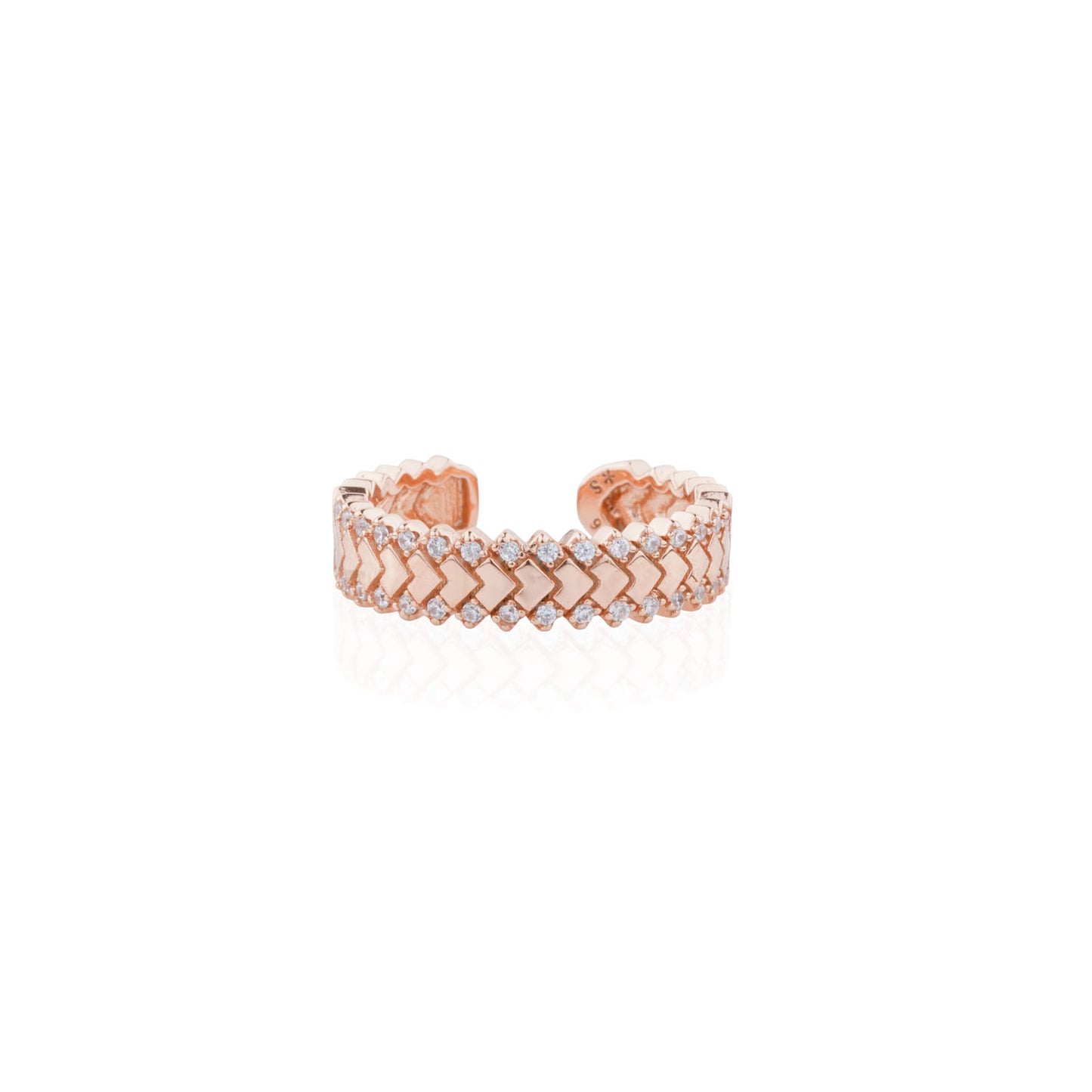 Siora Heart Tile Adjustable Band Ring | 925 Sterling Silver Rose Gold