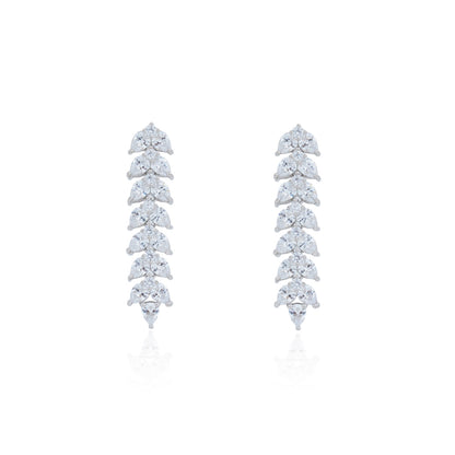Siora Silver Leaf Spine CZ Drop Earrings | 925 Sterling Silver Rhodium Plated