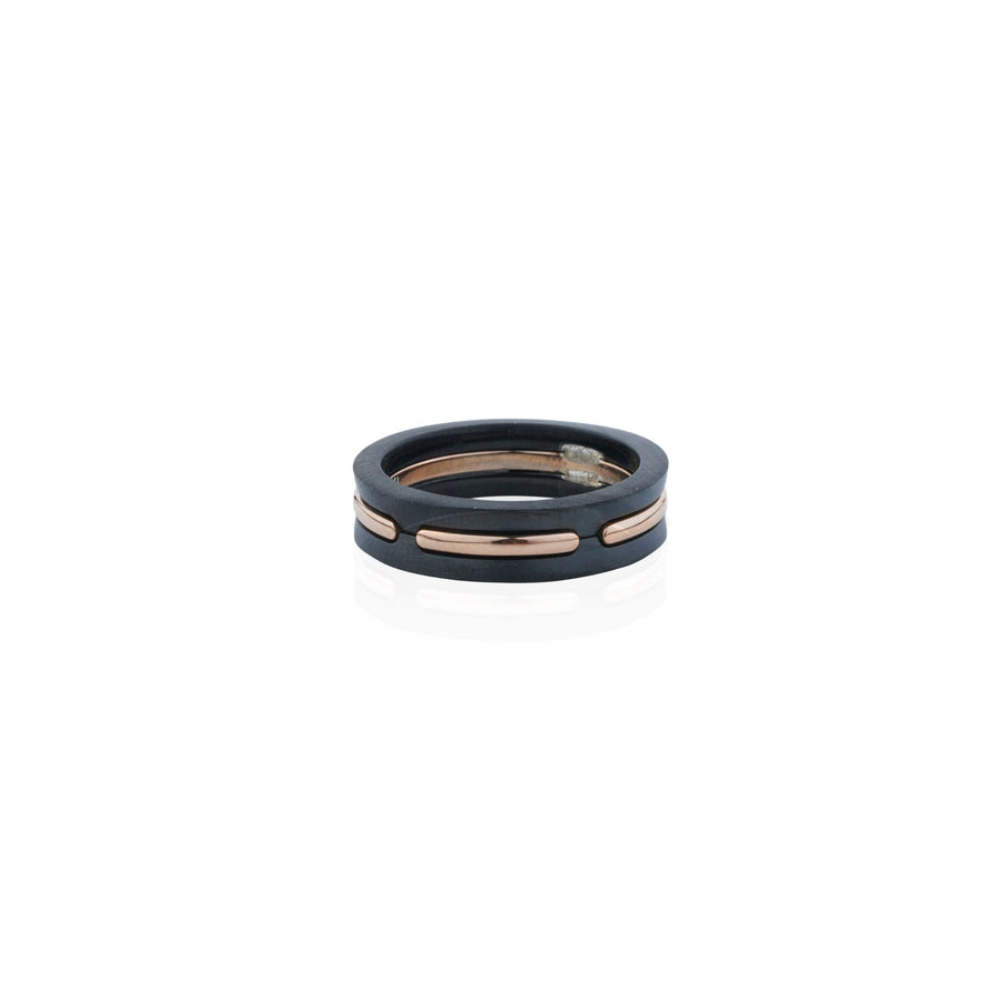 Siora Dual Band Contrast Ring | 925 Sterling Silver Black & Rose Gold
