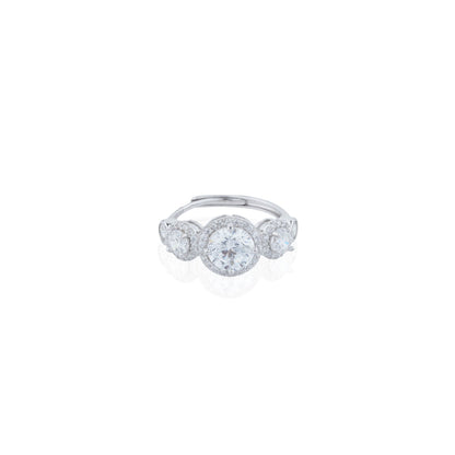 Siora Silver Cascading Halo Cluster Ring | 925 Sterling Silver Rhodium Plated