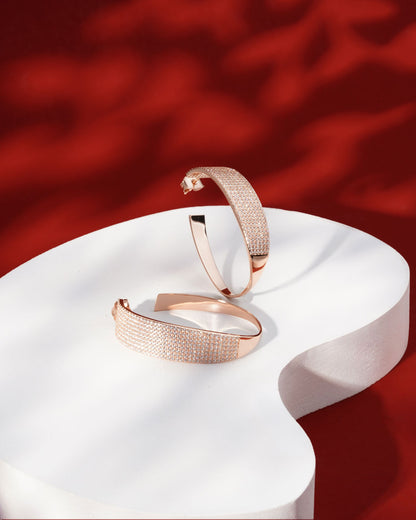 Siora Wide Pave CZ Hoop Earrings | 925 Sterling Silver Rose Gold
