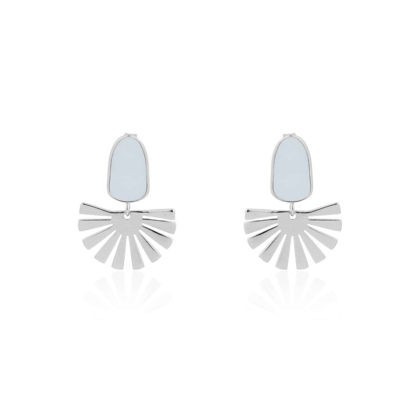 Siora Silver MOP Pebble Fan Drop Earrings | 925 Sterling Silver Rhodium Plated