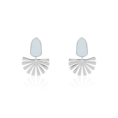 Siora Silver MOP Pebble Fan Drop Earrings | 925 Sterling Silver Rhodium Plated
