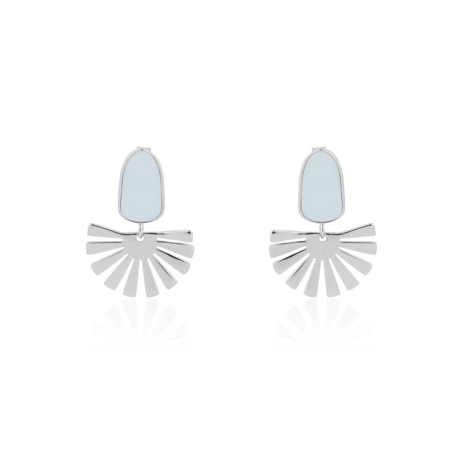 Siora Silver MOP Pebble Fan Drop Earrings | 925 Sterling Silver Rhodium Plated
